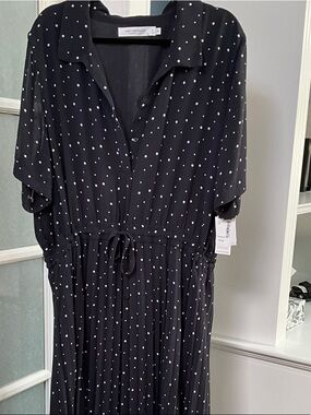 Simons Navy Blue Polka Dot Shirt Dress